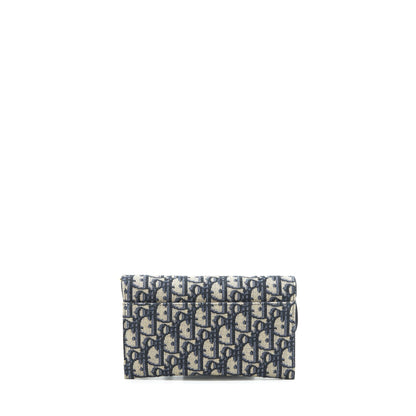 Dior Saddle Wallet On Chain Blue Oblique Jacquard