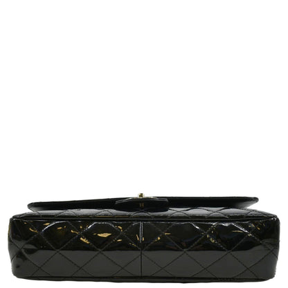 CHANEL Through Flap Quilted Patent Leather Shoulder Bag Black