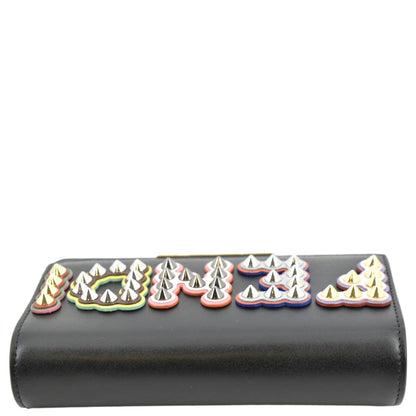 FENDI Studded Logo Woc Leather Crossbody Clutch Black
