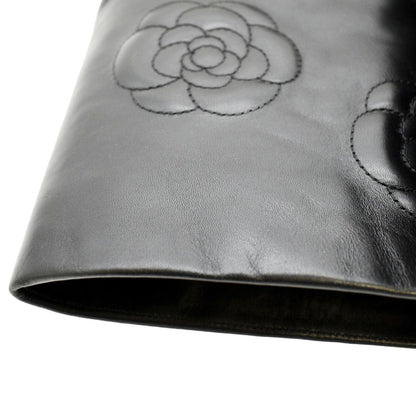 CHANEL Camellia Leather Boot Black Size 39.5