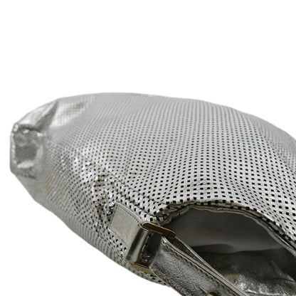CHANEL Rodeo Drive Perforated Leather Shoulder Bag Metallic Silver