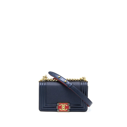 Chanel Small Boy Bag Lambskin Navy Multicolour Hardware