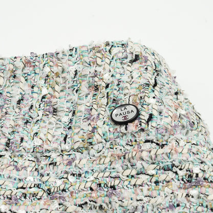 CHANEL Size 36 19C Tweed Mini Skirt Cotton/Polyamide Ecru/Pink/Blue/Black