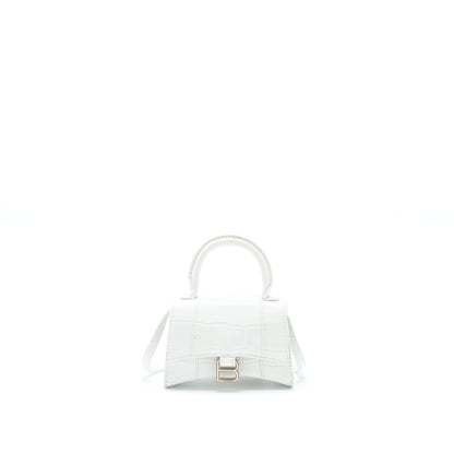 Balenciaga Mini Hourglass Purse Crocodile-Embossed Calfskin White