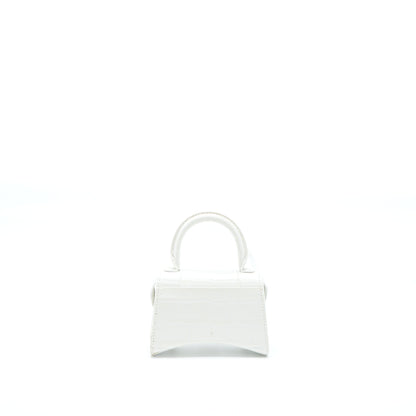 Balenciaga Mini Hourglass Purse Crocodile-Embossed Calfskin White