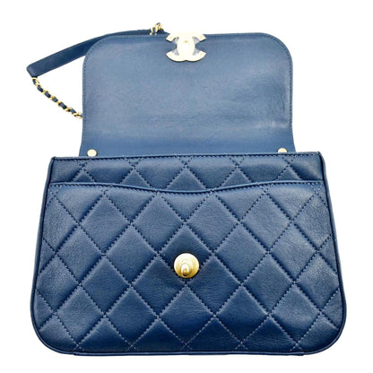 CHANEL Infinity Chain Quilted Leather Crossbody Bag Blue