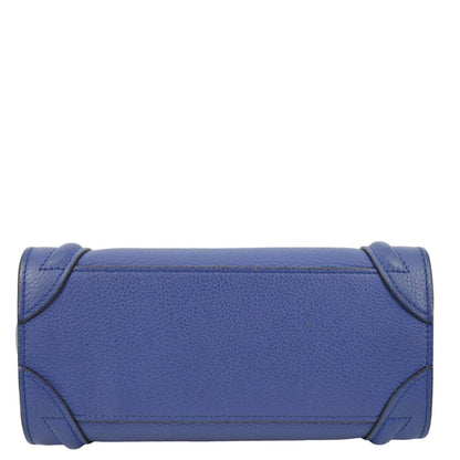 CELINE Nano Luggage Drummed Leather Tote Crossbody Bag Blue