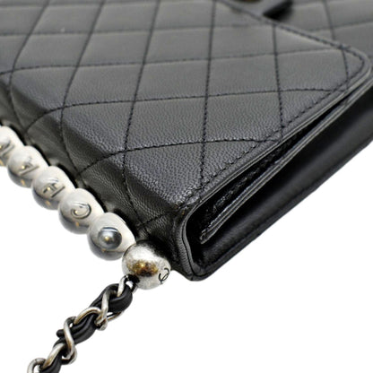 CHANEL Chic Pearls Flap Quilted Calfskin Leather Shoulder Bag Black