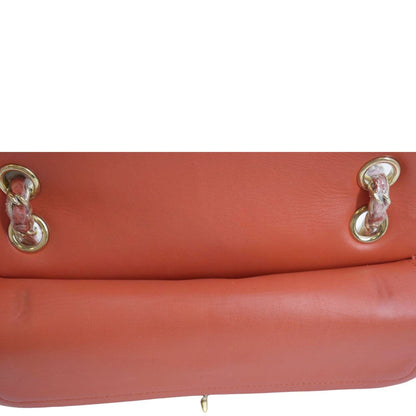 CHANEL Classic Medium Double Flap Python Leather Shoulder Bag Red