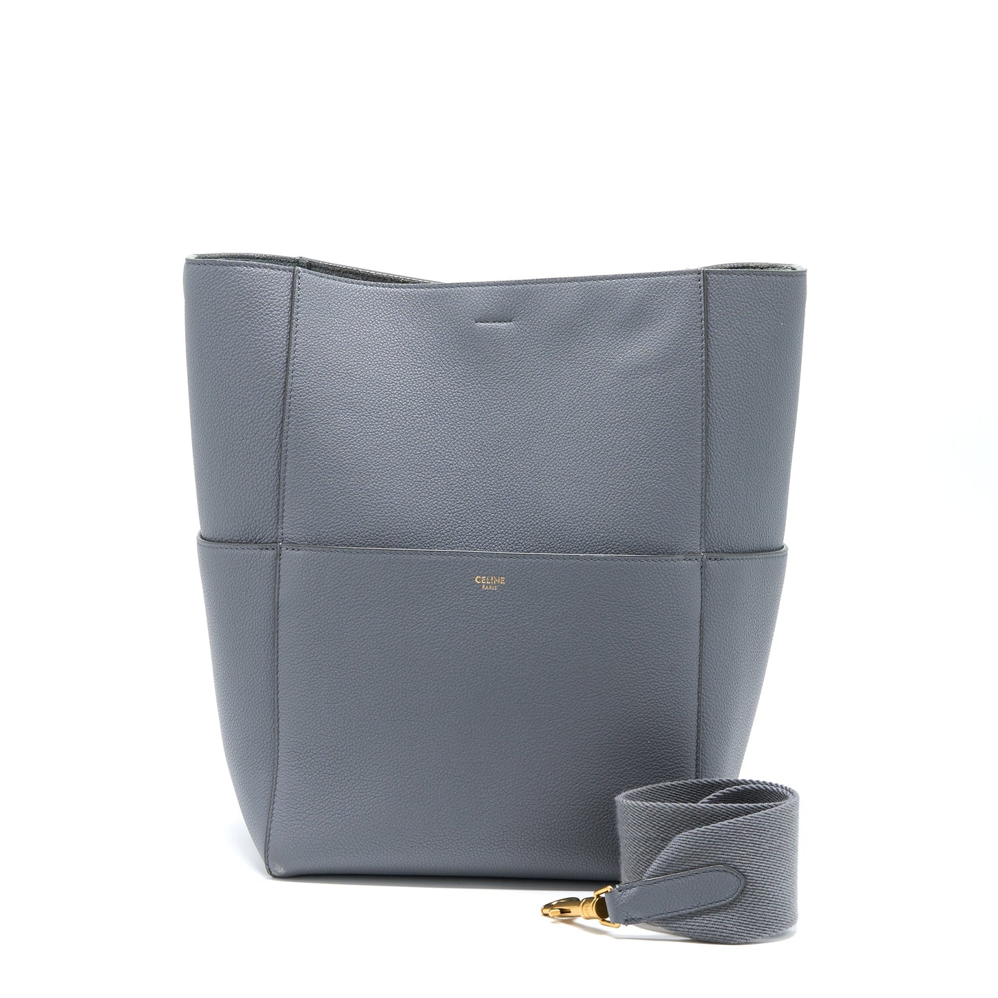 Celine Sangle Bucket Purse Calfskin Grey
