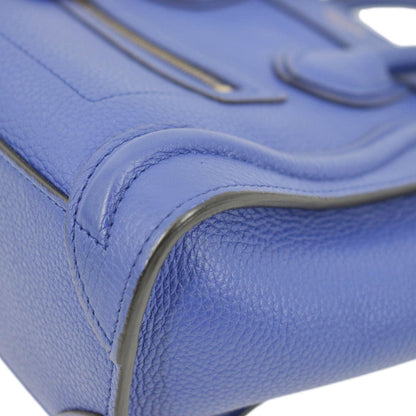 CELINE Nano Luggage Drummed Leather Tote Crossbody Bag Blue