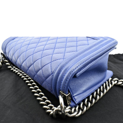 CHANEL Boy Flap Calf Leather Crossbody Bag Blue