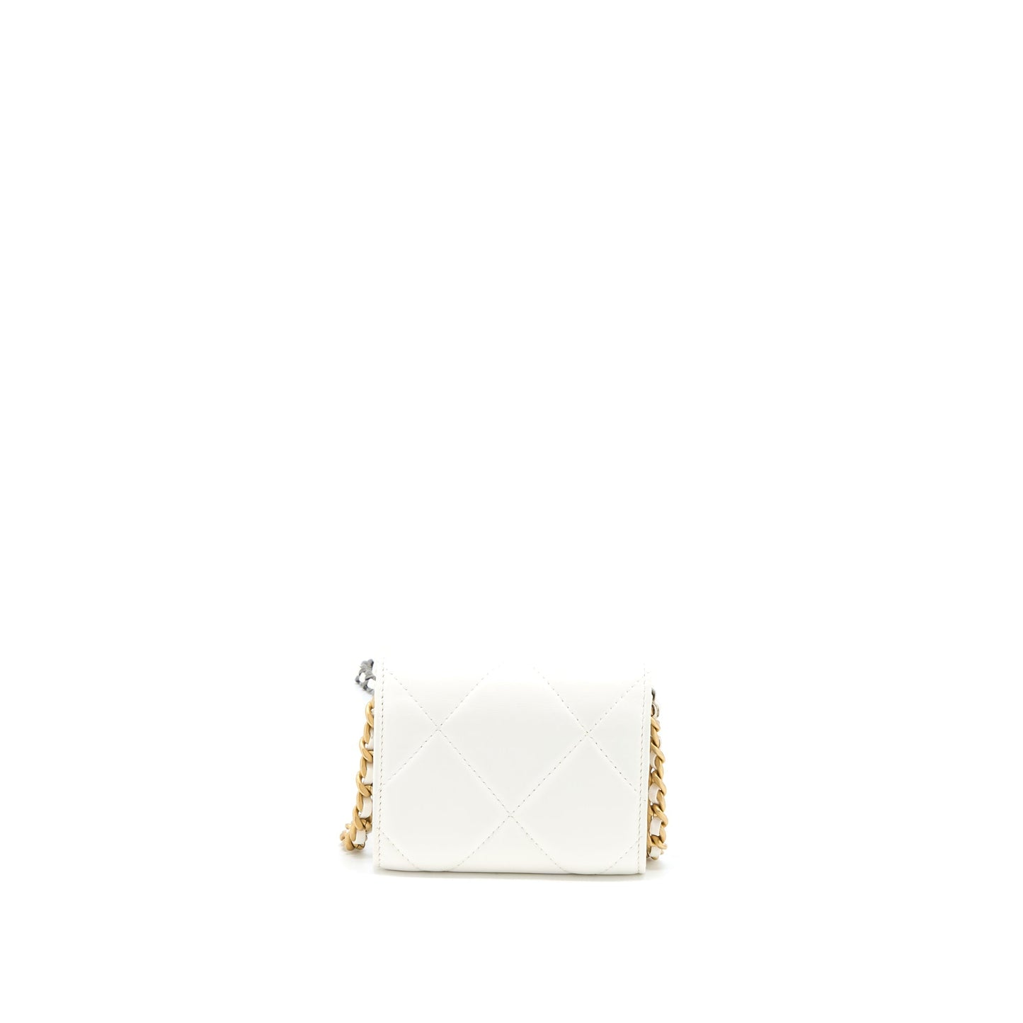 Chanel 19 Coin Purse with Chain Goatskin White Multicolour Hardware