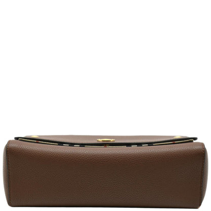 BURBERRY Check Note Grainy Leather Crossbody Bag Brown