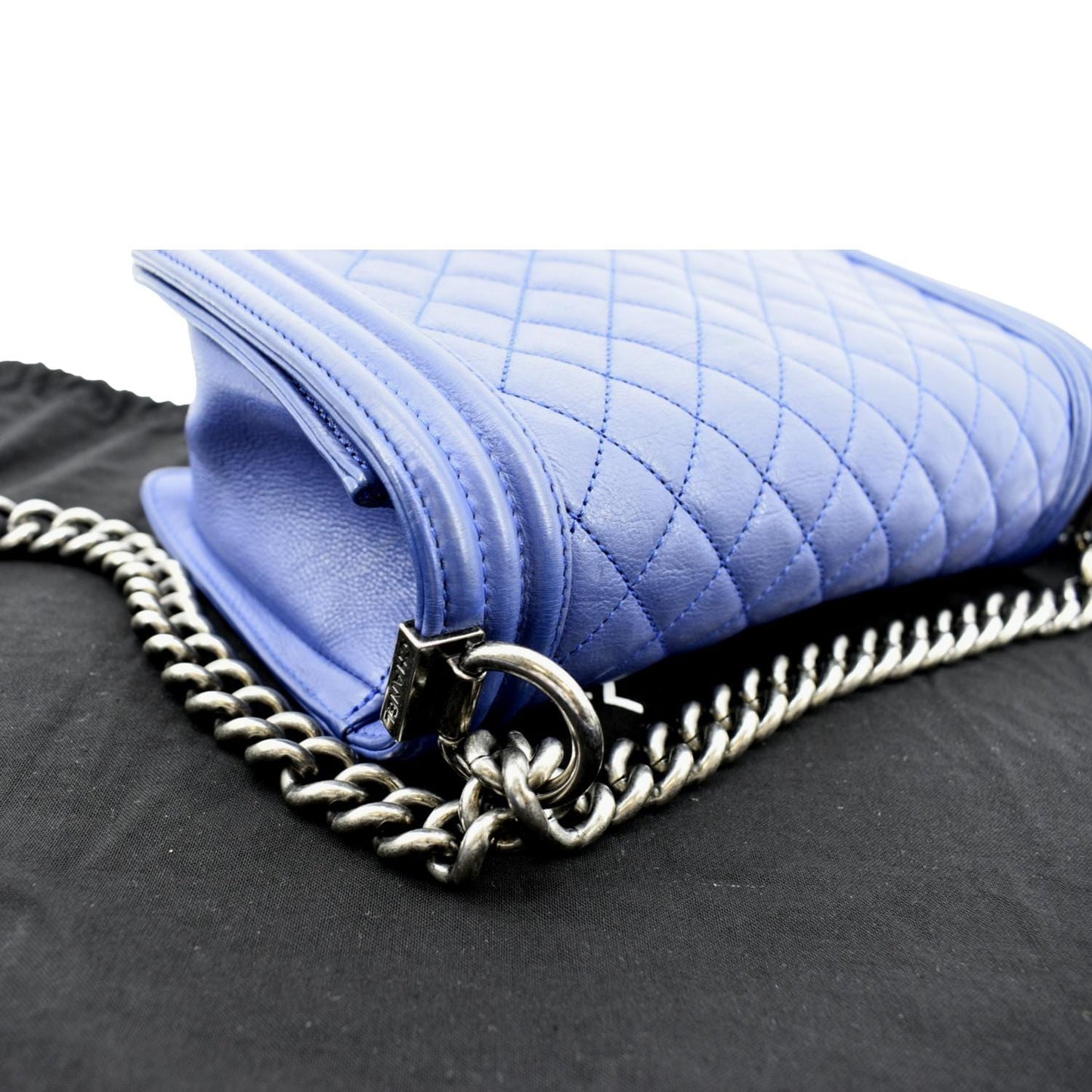CHANEL Boy Flap Calf Leather Crossbody Bag Blue