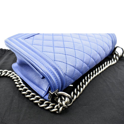 CHANEL Boy Flap Calf Leather Crossbody Bag Blue