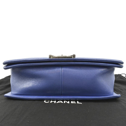 CHANEL Boy Flap Calf Leather Crossbody Bag Blue