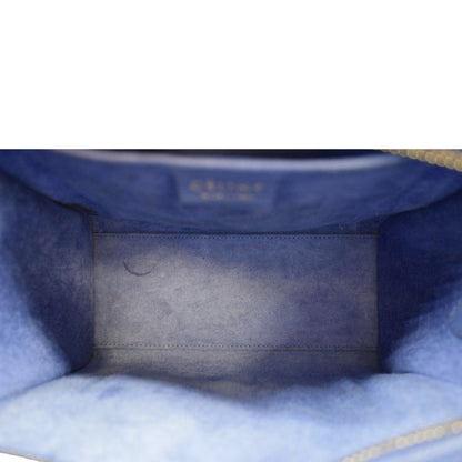 CELINE Nano Luggage Drummed Leather Tote Crossbody Bag Blue