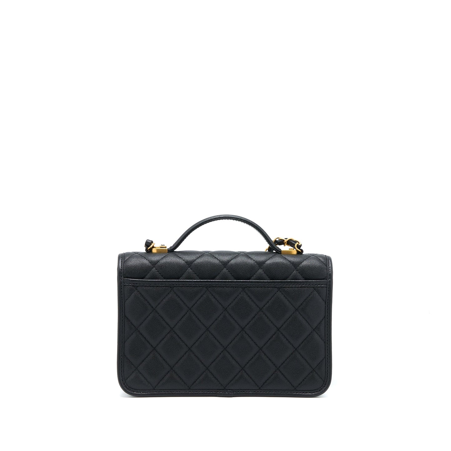 Chanel 22K Top Handle Messenger Bag Caviar Black Brushed GHW (Microchip)