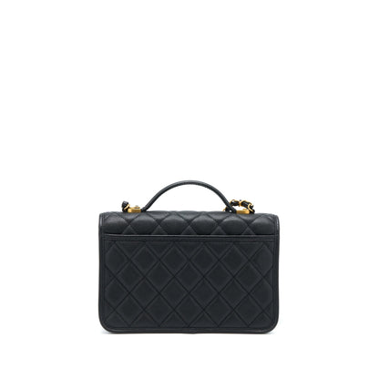 Chanel 22K Top Handle Messenger Bag Caviar Black Brushed GHW (Microchip)