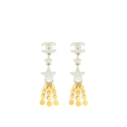 Chanel Crystals CC Logo And Stars Drop Earrings Gold/Silver Hardware