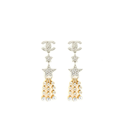 Chanel Crystals CC Logo And Stars Drop Earrings Gold/Silver Hardware