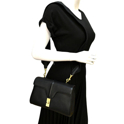 CELINE Teen 16 Calfskin Leather Crossbody Bag Black