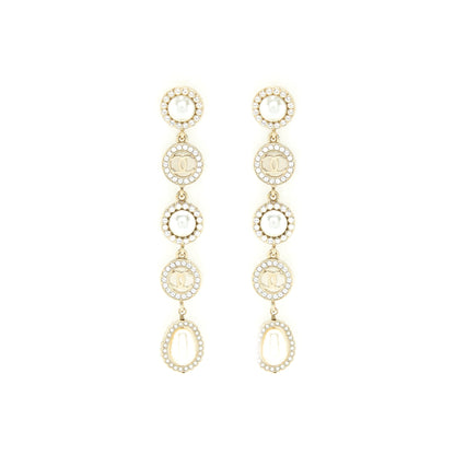 Chanel Crystals CC Logo And Pearls Round Drop Earrings LGHW