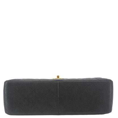 CHANEL Classic Jumbo Double Flap Quilted Caviar Leather Shoulder Bag Black