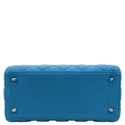 CHRISTIAN DIOR Medium Lady Dior Cannage Lambskin Leather Shoulder Bag Blue