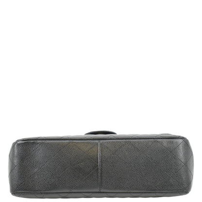 CHANEL Classic Jumbo Single Flap Quilted Caviar Leather Shoulder Bag Black