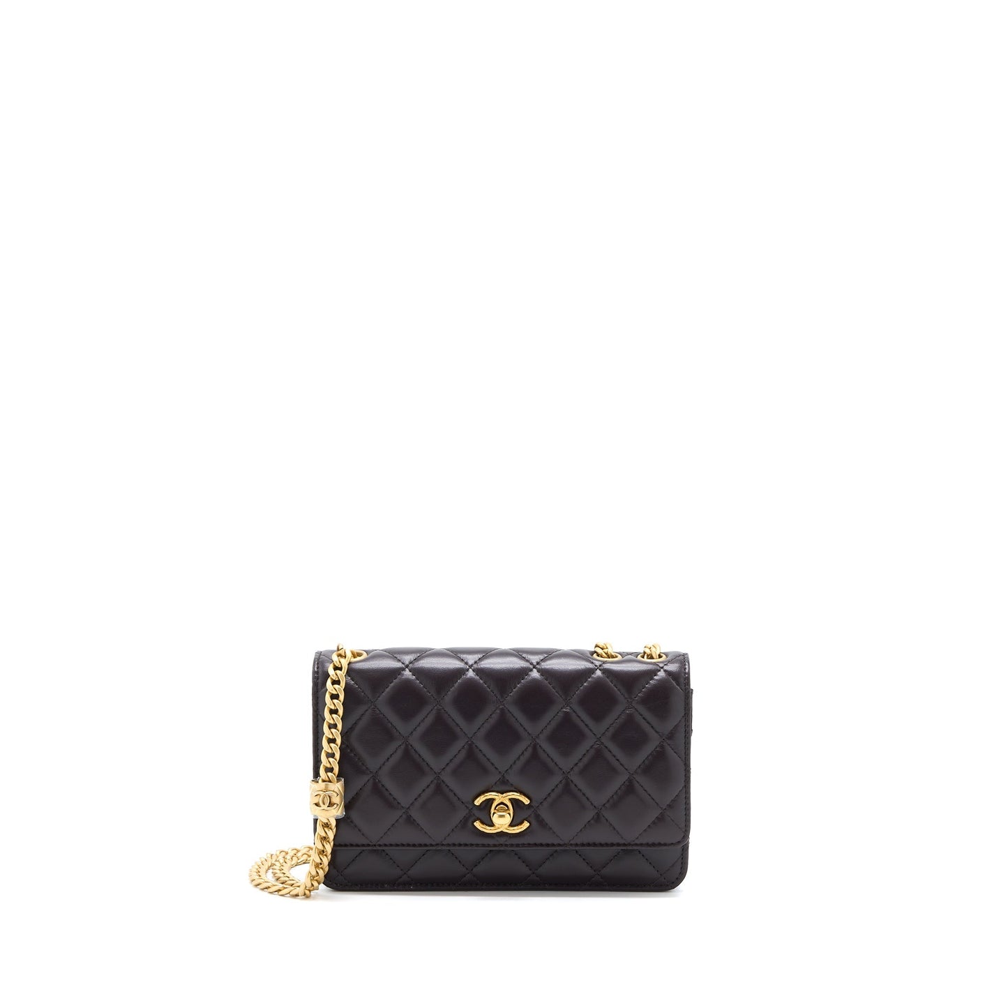 Chanel Gold Pillar Wallet On Chain Lambskin Dark Brown Brushed GHW(Microchip)
