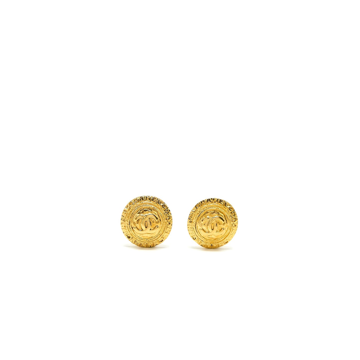 Chanel Vintage Round Ear Clips Gold Tone