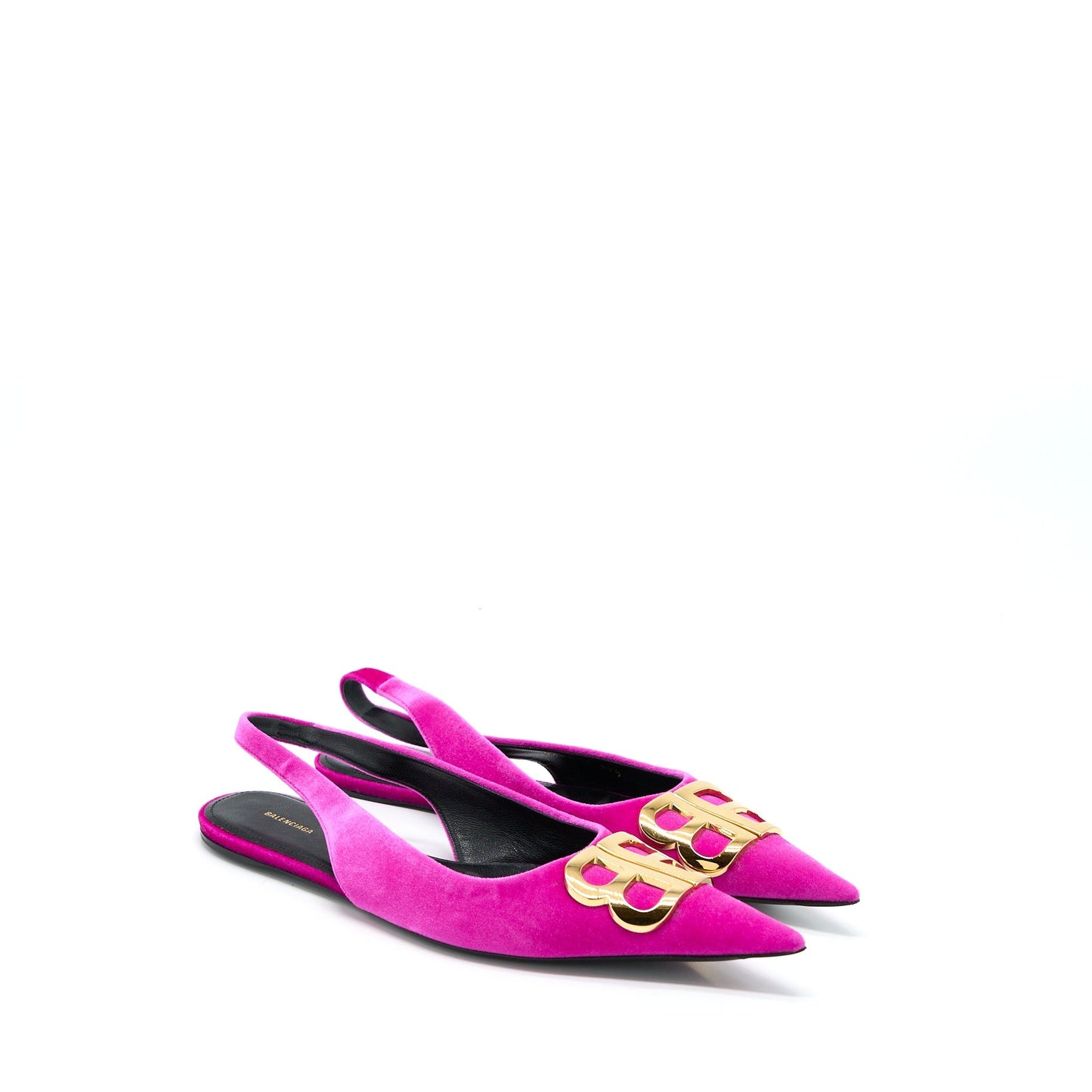 Balenciaga Size 39.5 Ballet Flats Velvet Pink Gold Tone