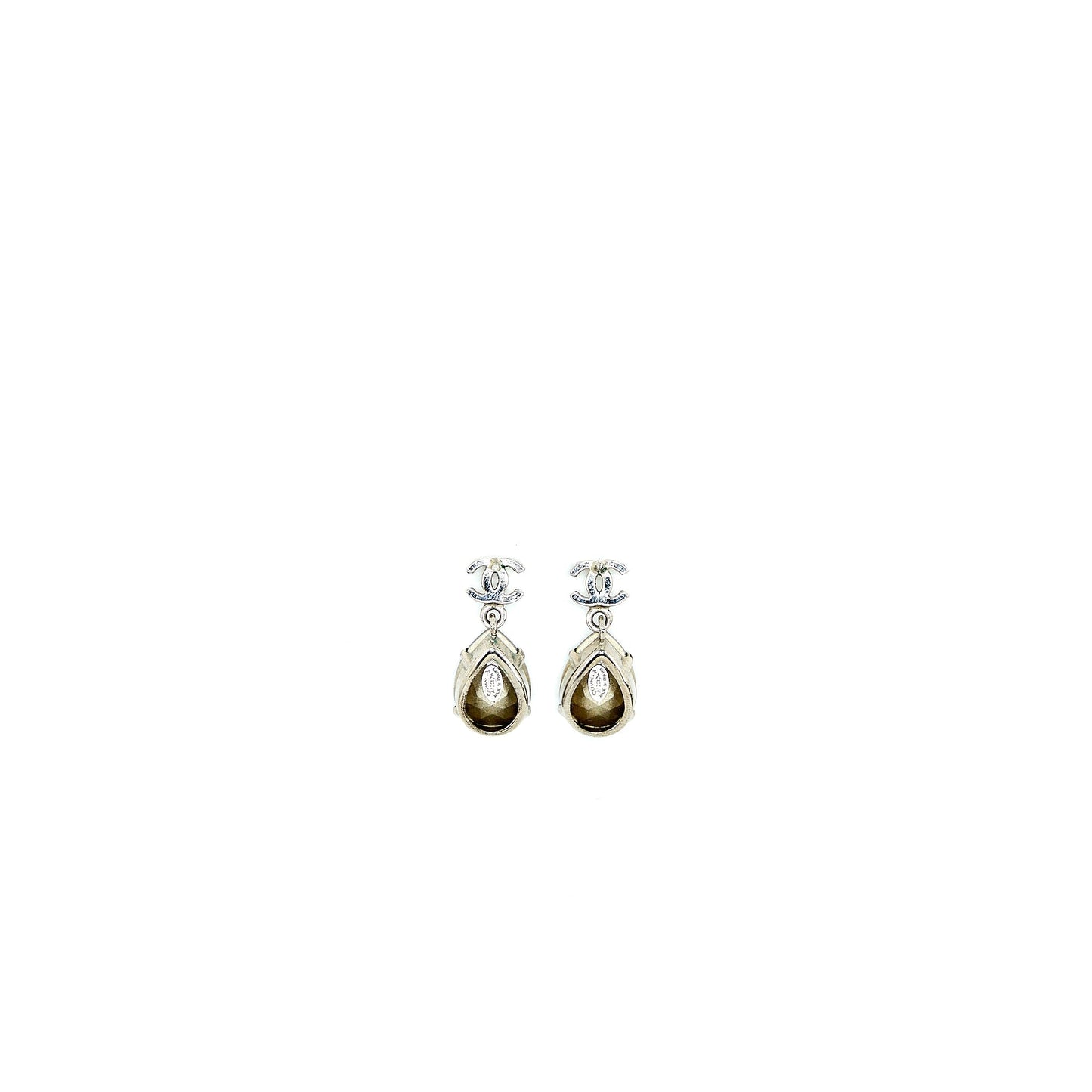 Chanel CC Logo trass Drop Silver Tone