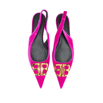 Balenciaga Size 39.5 Ballet Flats Velvet Pink Gold Tone