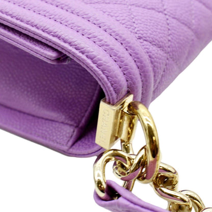 CHANEL Medium Boy Flap Quilted Caviar Leather Shoulder Bag Purple