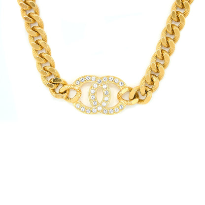 Chanel CC Logo Choker With Crystals Gold Tone