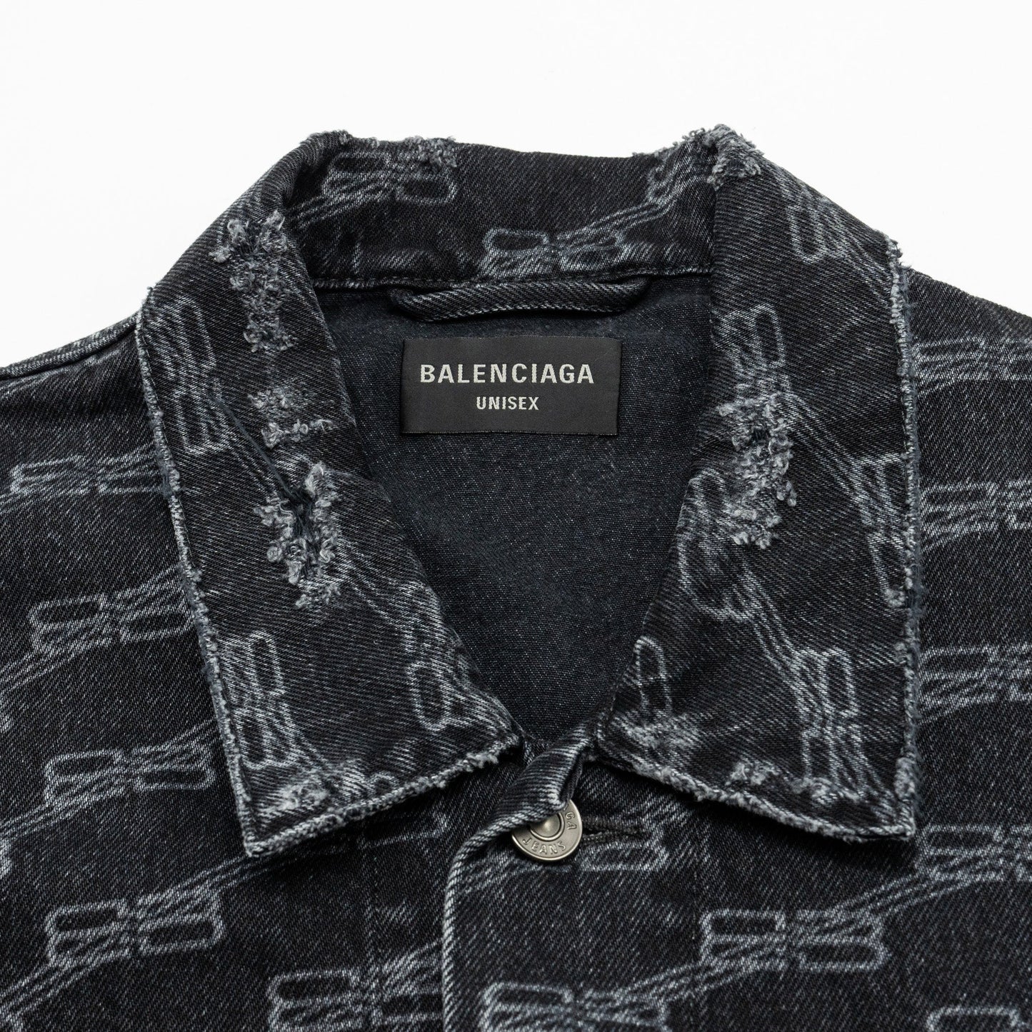 Balenciaga size oversized logo-print denim jacket black