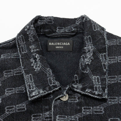 Balenciaga size oversized logo-print denim jacket black