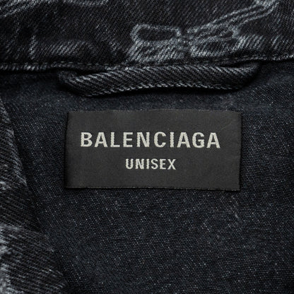 Balenciaga size oversized logo-print denim jacket black