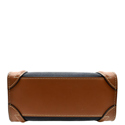 CELINE Luggage Denim Leather Tote Crossbody Bag Bicolor