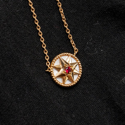 Dior Rose Des Vents Necklace Mother of Pearl/Ruby Rose Gold