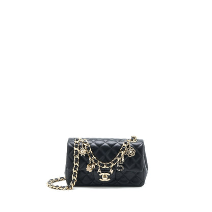 Chanel Mini Rectangular with Coco Bag Charm Limited Edition Lambskin Black LGHW