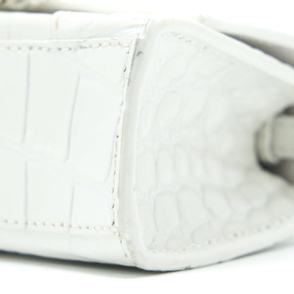 Balenciaga Mini Hourglass Purse Crocodile-Embossed Calfskin White