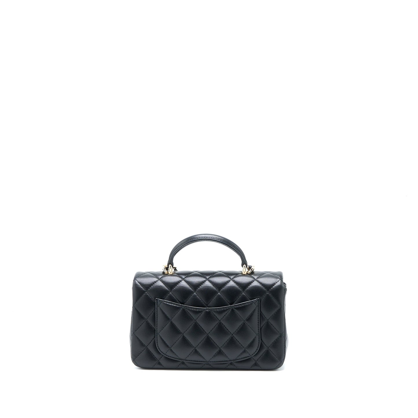Chanel Top Handle Mini Rectangular Flap Bag Lambskin Black LGHW (Microchip)
