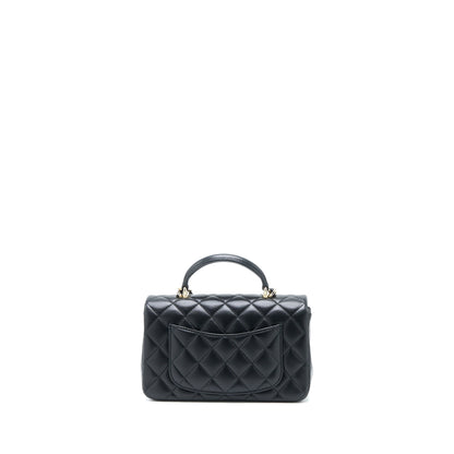 Chanel Top Handle Mini Rectangular Flap Bag Lambskin Black LGHW (Microchip)