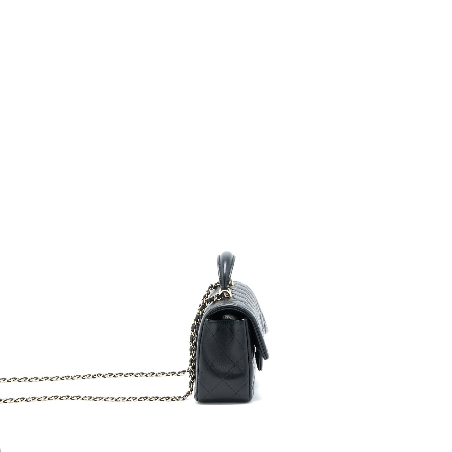 Chanel Top Handle Mini Rectangular Flap Bag Lambskin Black LGHW (Microchip)