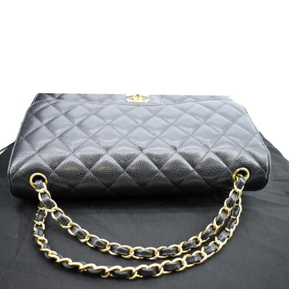 CHANEL Classic Jumbo Double Flap Quilted Caviar Leather Shoulder Bag Black