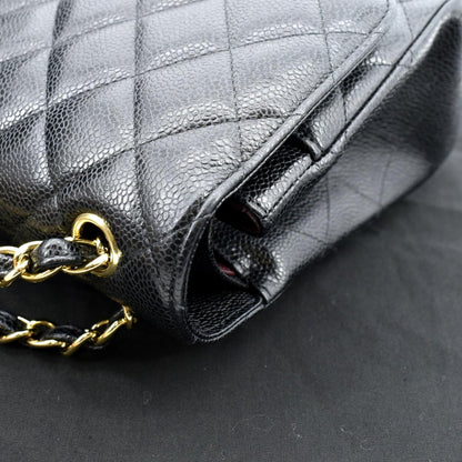 CHANEL Classic Jumbo Double Flap Quilted Caviar Leather Shoulder Bag Black